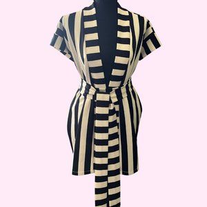 M. Diggs NYC Striped Off-White / Black Open Jacket With Belt (OS)